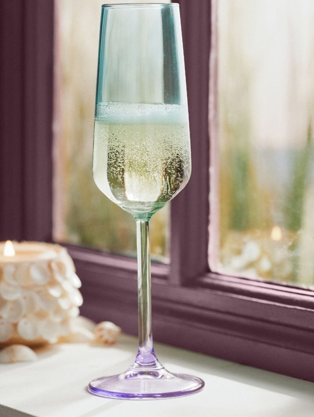 NEW Anthropologie Set of (2) Alba Flute Glasses - Turquoise